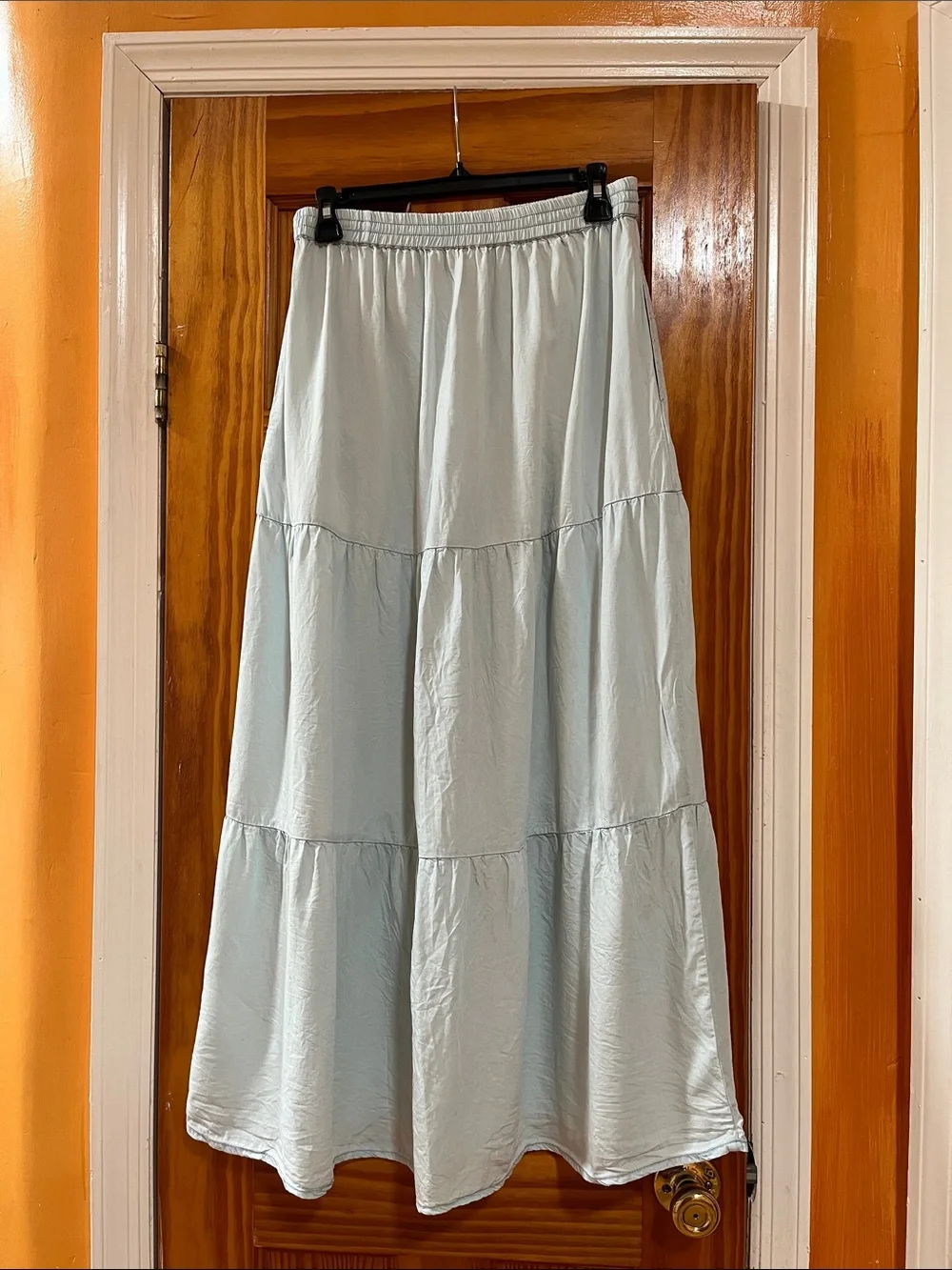 Elan Pale Blue Tiered Maxi Skirt Long Beach Cover Up Euro Vacation Summer Size M